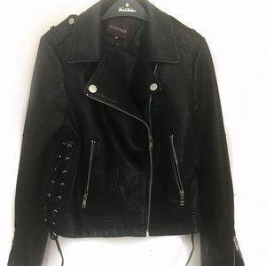 Vigoss vegan leather side lace up black jacket.